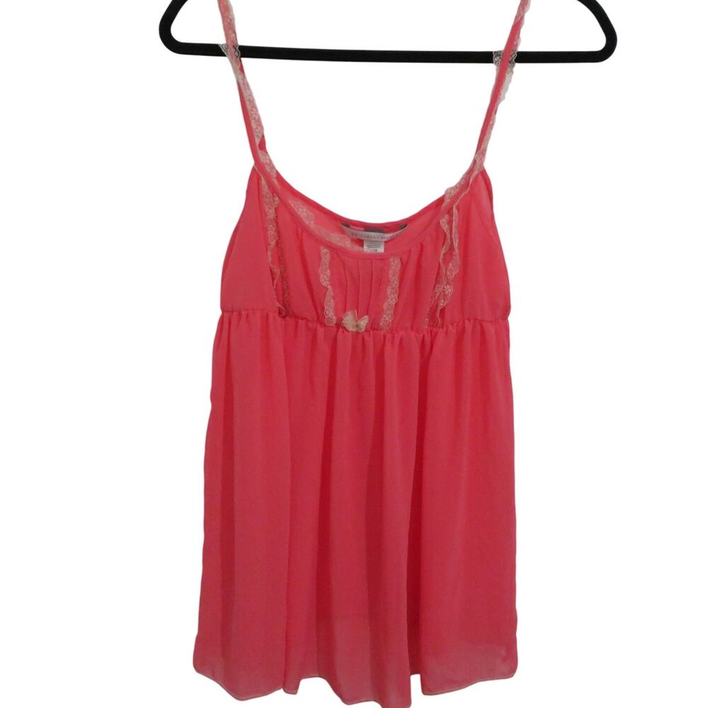 Victoria's Secret Womens Sz M Pink Sheer Lace Trim Milkmaid Top Vintage Lingerie